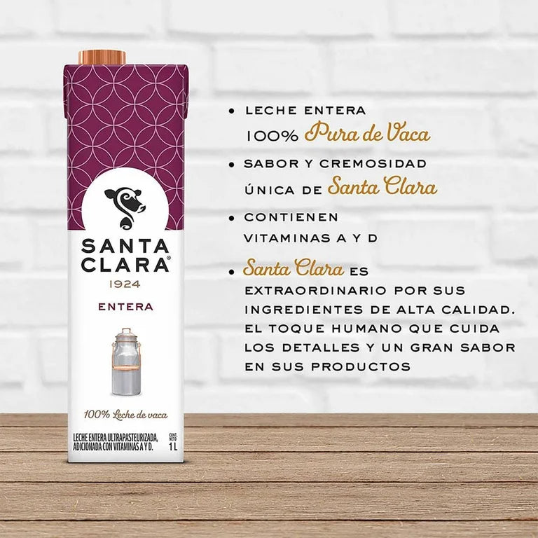 Caja de 12 Piezas de 1LT c/u de Leche Santa Clara Entera