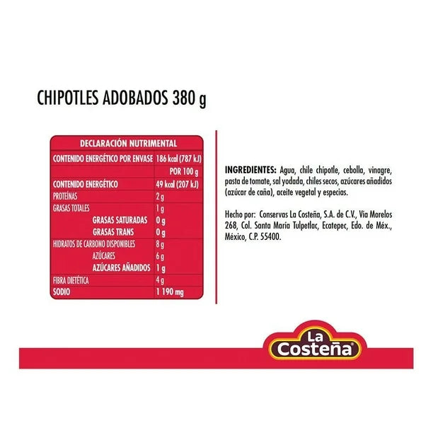 Caja de 24 Piezas de Chiles Chipotles Adobados en Lata La Costeña 380 GR c/u