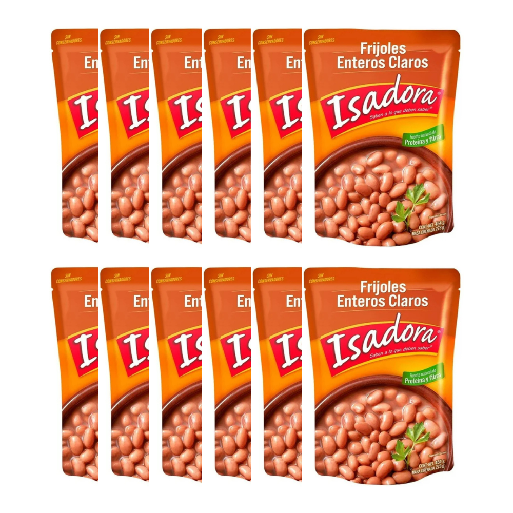 Caja de 12 piezas de 454GR c/u Frijol Claro Entero Isadora