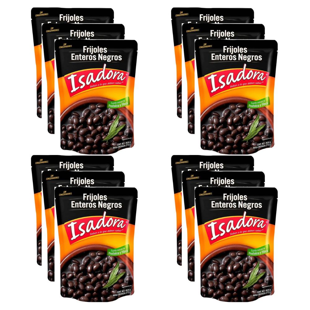 Caja de 12 piezas de 454GR c/u Frijol Negro Entero Isadora
