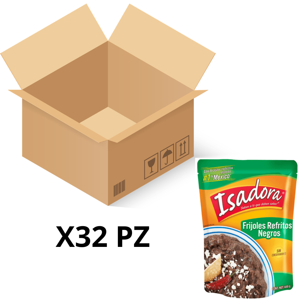 Caja de 32 piezas de 400GR c/u Frijoles Negro Refritos Isadora