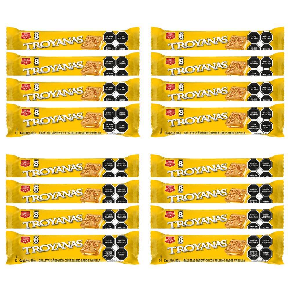 Caja de 16 Piezas de 80 GR c/u Galletas Troyanas Vainilla