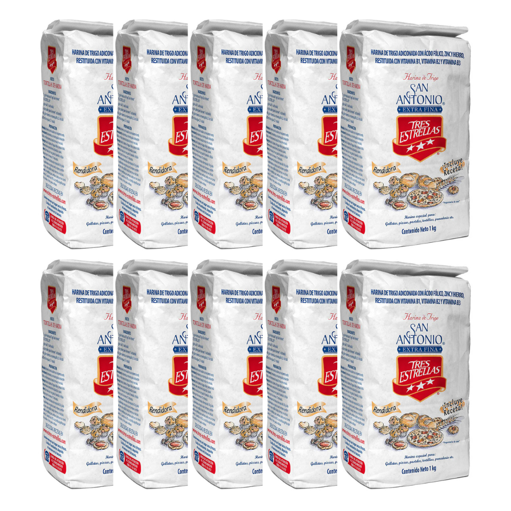 Harina Trigo San Antonio Tres Estrellas 10pz/1kg CJ