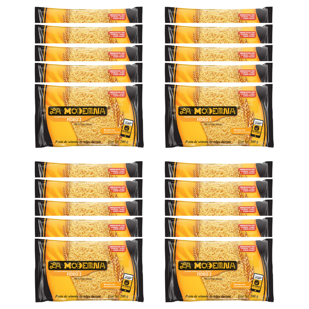 Caja de 20 Piezas de 200 GR c/u Sopa La Moderna Fideo 2