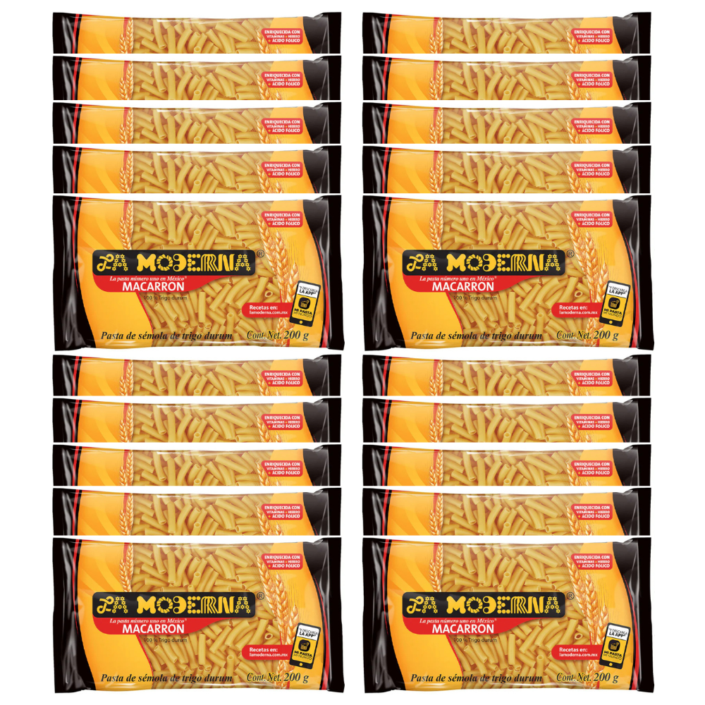 Caja de 20 Piezas de 200 GR c/u Sopa La Moderna Macarron Largo