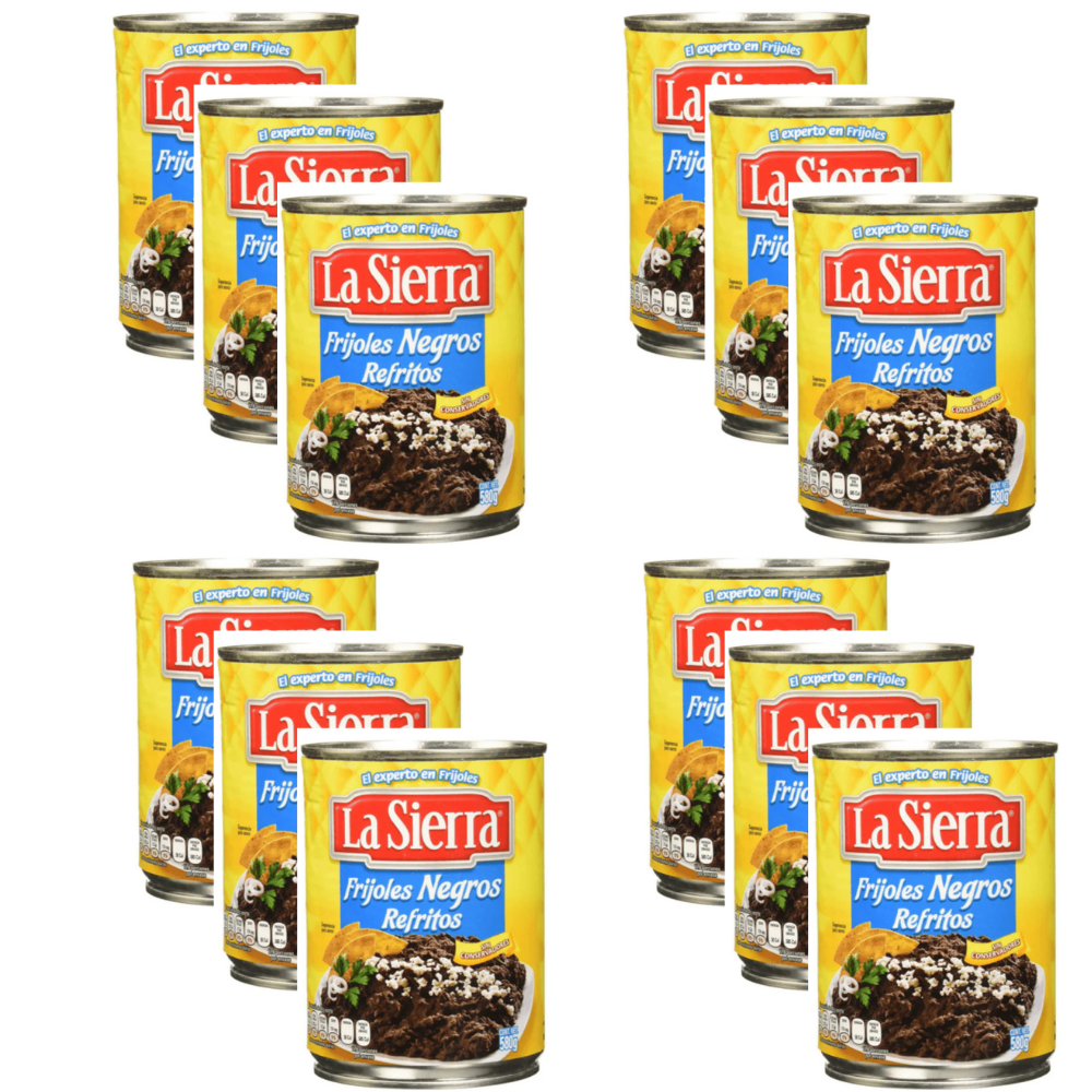 Caja de 12 Piezas de 580GR c/u de Frijoles La Sierra Negros Refritos