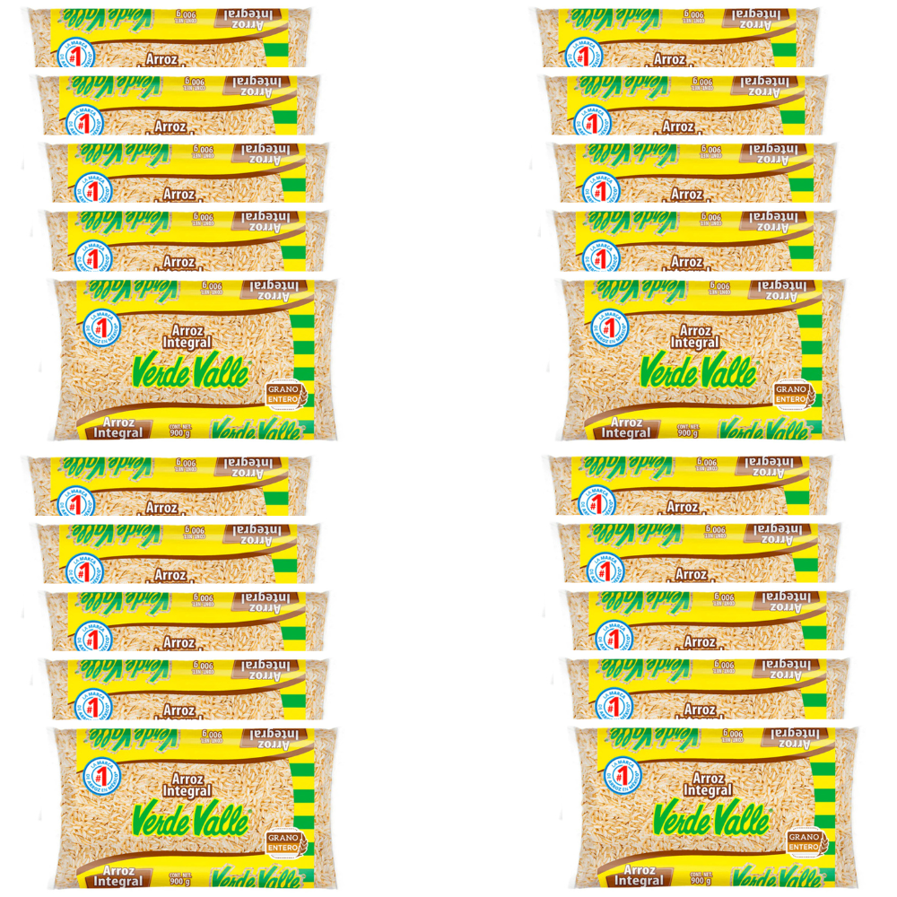 Caja de 20 piezas de 900GR c/u Arroz Integral Verde Valle
