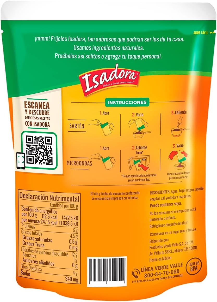Caja de 32 piezas de 400GR c/u Frijoles Negro Refritos Isadora