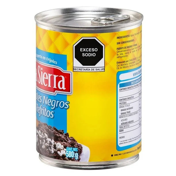 Caja de 12 Piezas de 580GR c/u de Frijoles La Sierra Negros Refritos
