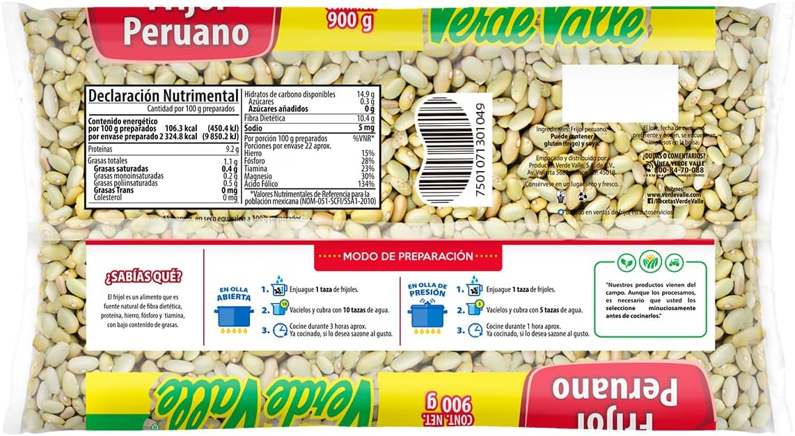 Caja de 20 piezas de 900GR c/u Frijol Peruano Verde Valle