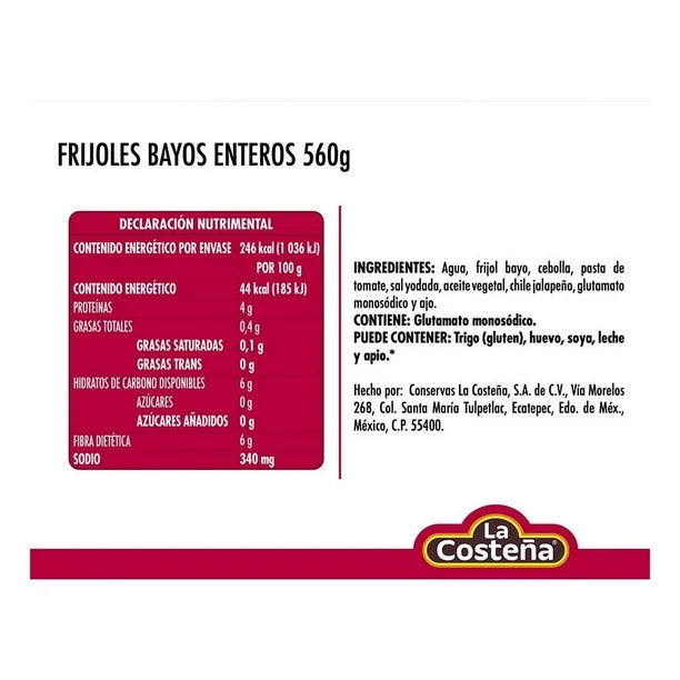 Frijoles La Costeña Bayos Enteros - Diferentes Presentaciones
