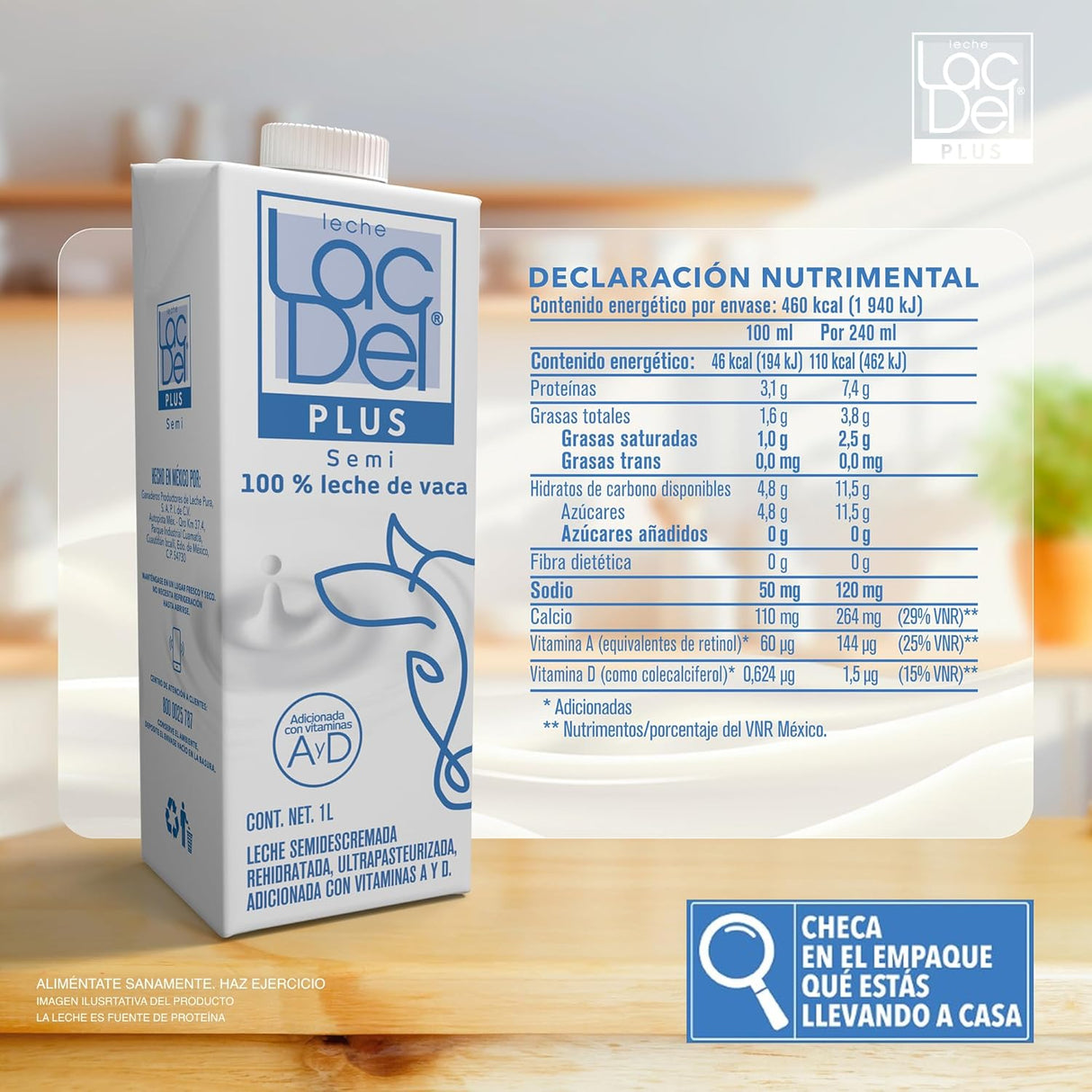 Caja de 12 piezas de 1LT c/u de Leche Entera Lac Del