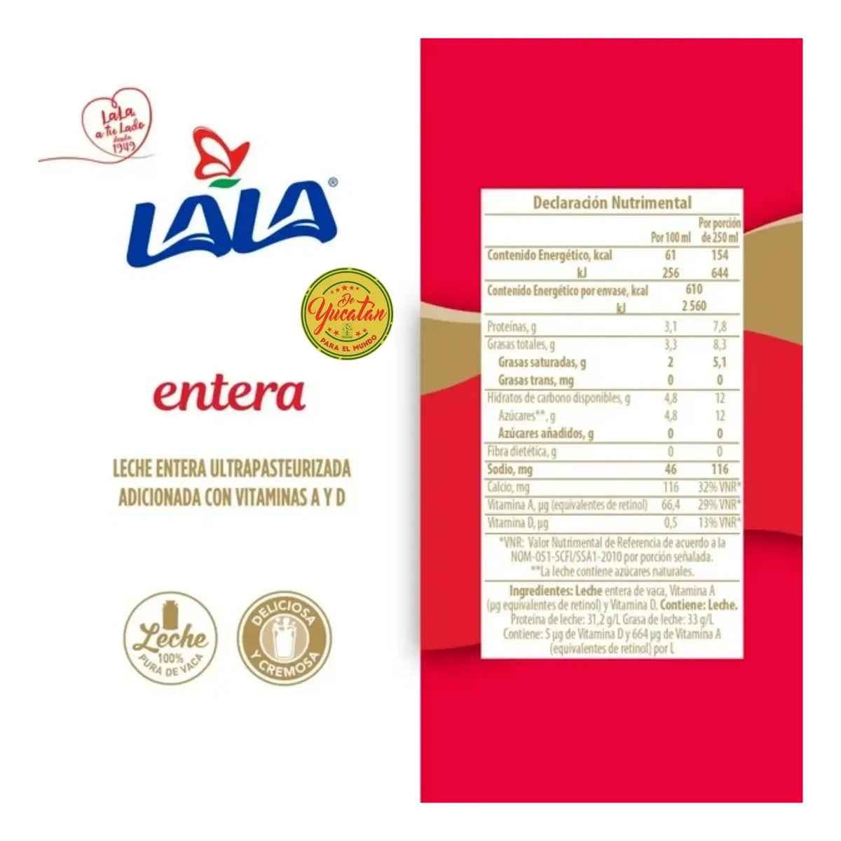 Caja de 12 Piezas de 1LT c/u Leche Lala Entera