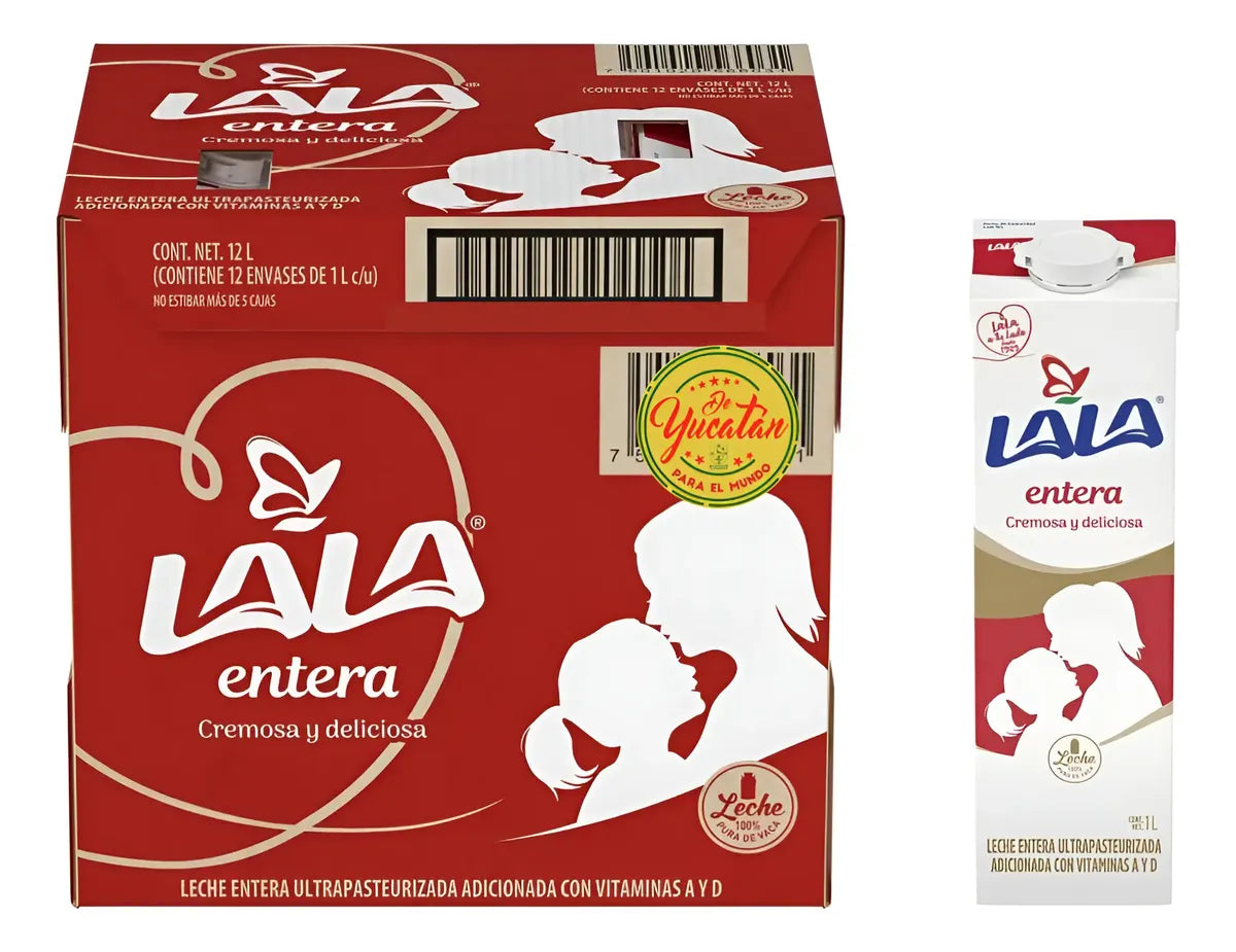 Caja de 12 Piezas de 1LT c/u Leche Lala Entera