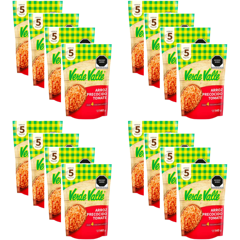 Caja de 16 piezas de 140GR c/u Arroz Tomate Precocido Verde Valle