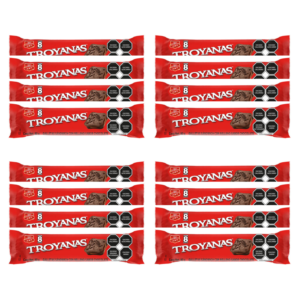 Caja de 16 Piezas de 80 GR c/u Galletas Troyanas Chocolate