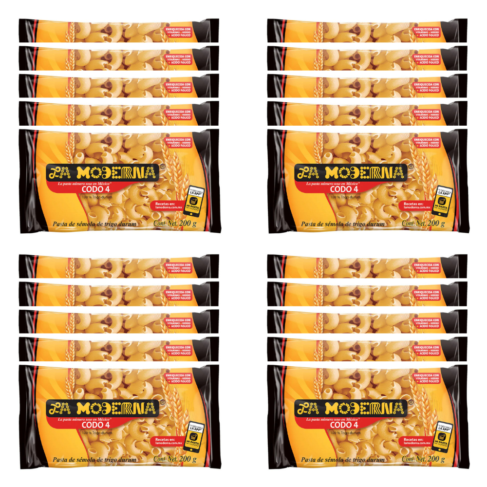 Caja de 20 Piezas de 200 GR c/u Sopa La Moderna Codo 4