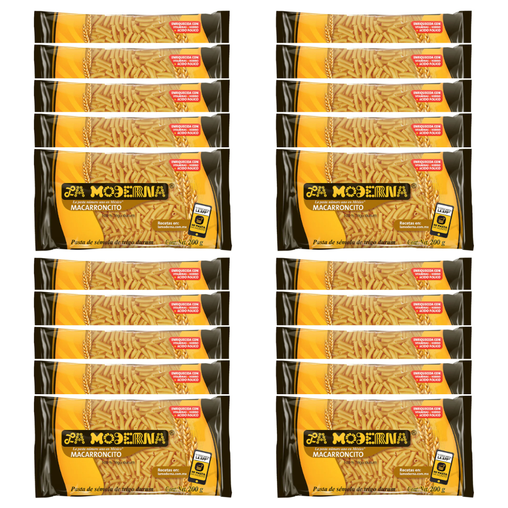 Caja de 20 Piezas de 200 GR c/u Sopa La Moderna Macarroncito