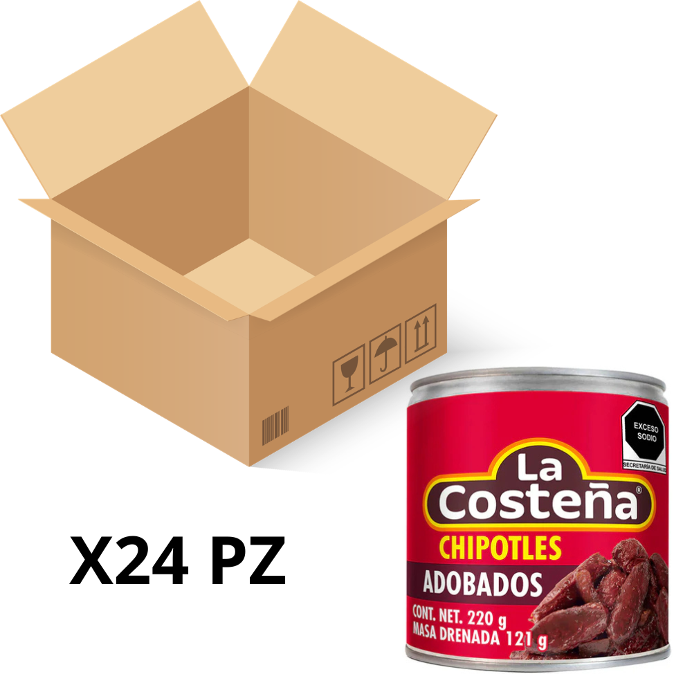 Caja de 24 Piezas de 220 GR c/u de Chiles La Costeña Chipotles Adobados