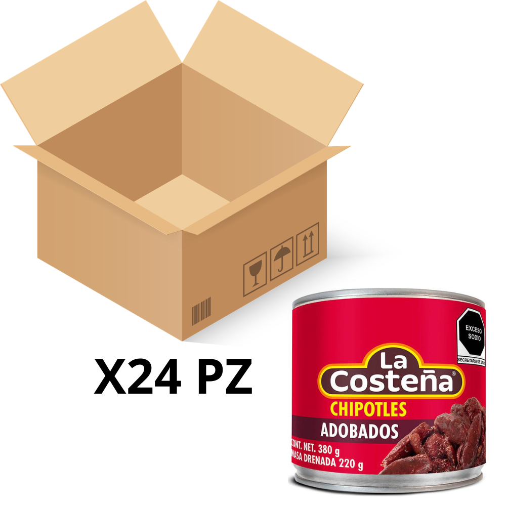 Caja de 24 Piezas de Chiles Chipotles Adobados en Lata La Costeña 380 GR c/u