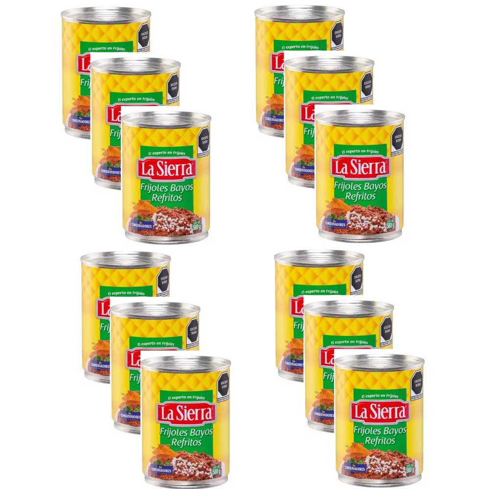 Caja de 12 Piezas de 580GR c/u de Frijoles La Sierra Bayos Refritos