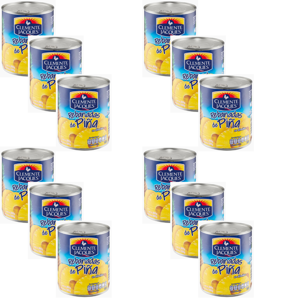 Caja de 12 Piezas de 800GR c/u de Rebanadas Piña Almibar Clemente Jacques