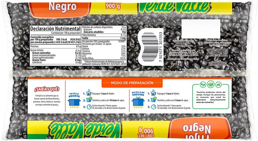 Caja de 20 piezas de 900GR c/u Frijol Negro Queretaro Verde Valle
