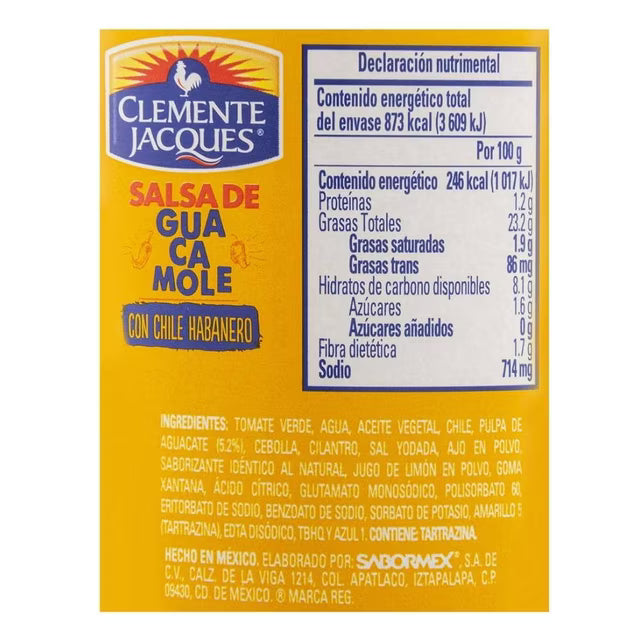 Caja de 12 Piezas de 355GR c/u de Salsa Guacamole Habanero Clemente Jacques