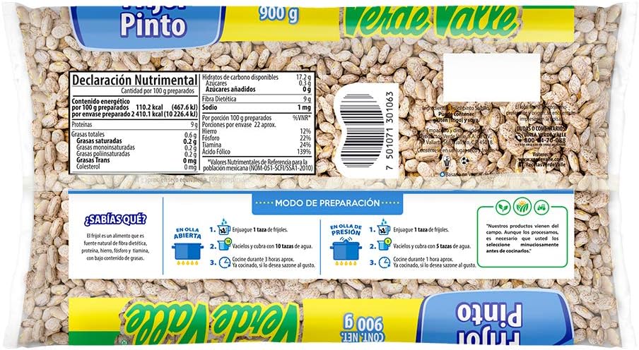Caja de 20 piezas de 900GR c/u Frijol Pinto Verde Valle