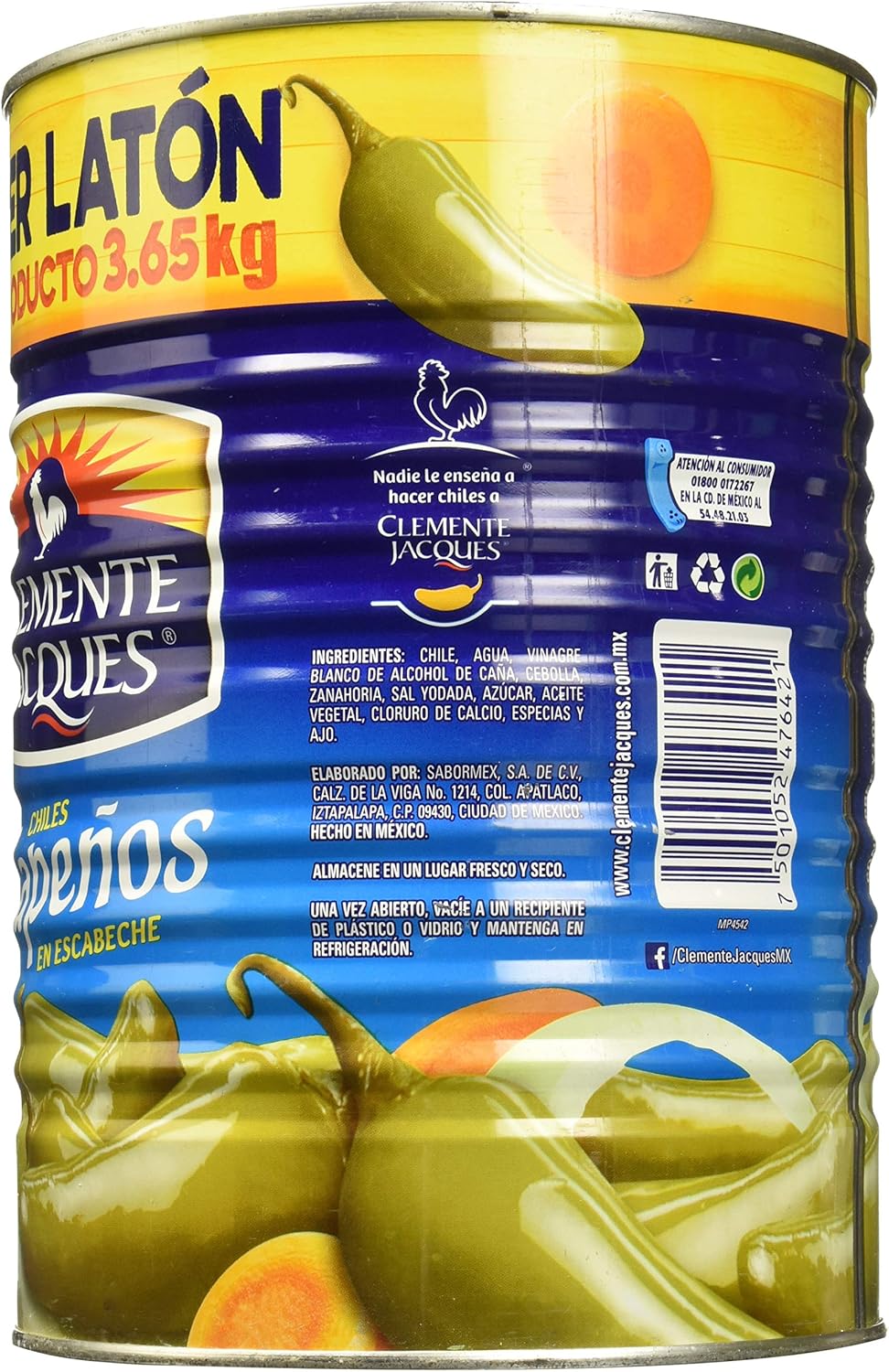 Caja de 6 Piezas de 3.65 KG c/u de Jalapeños Clemente Jacques